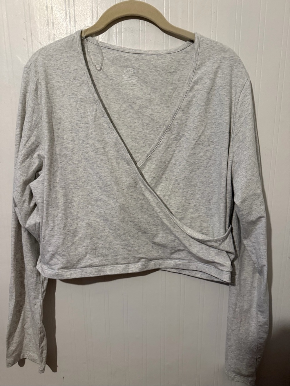 Pink Light Gray Wrap-Front Long Sleeve Top XXL